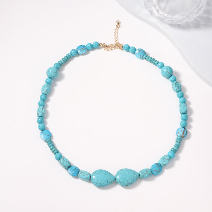 Wholesale Green Irregular Geometric Turquoise Water Drops Simple Necklace