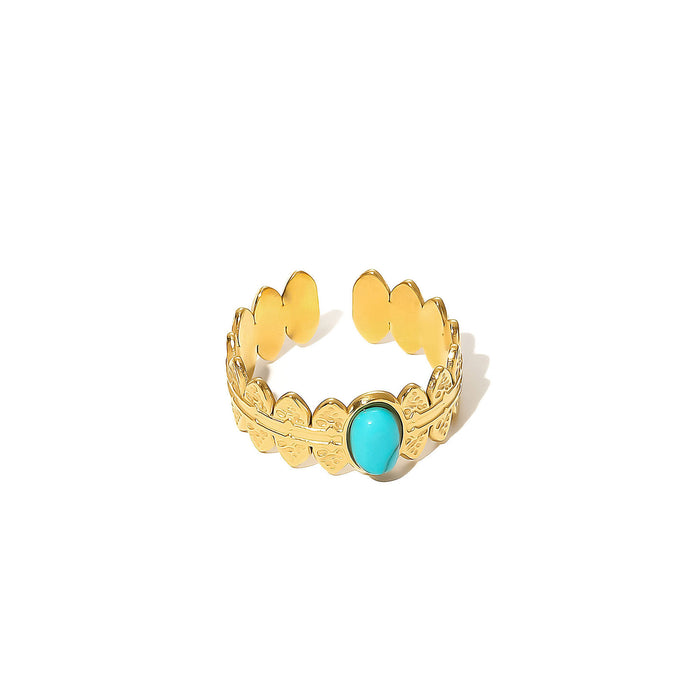 Wholesale Stainless Steel Gold Turquoise Leaf Adjustable Ring