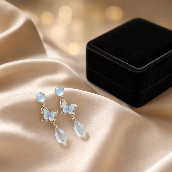 Wholesale Butterfly Cat' s Eye Drop Earrings Alloy Long Earrings Fashion Jewelry Accessory