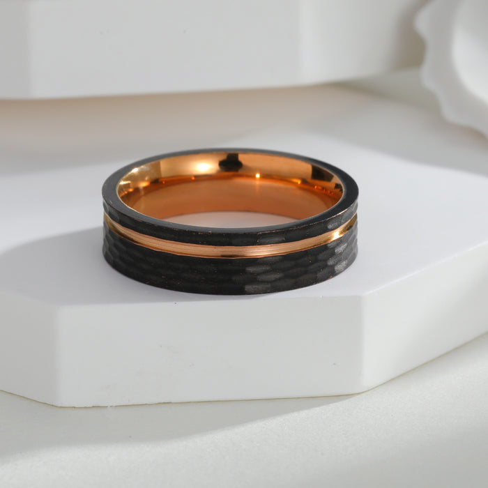 Wholesale 304 Stainless Steel Ring - Black &  Rose Gold Hammered Texture Couple Jewelry Gift