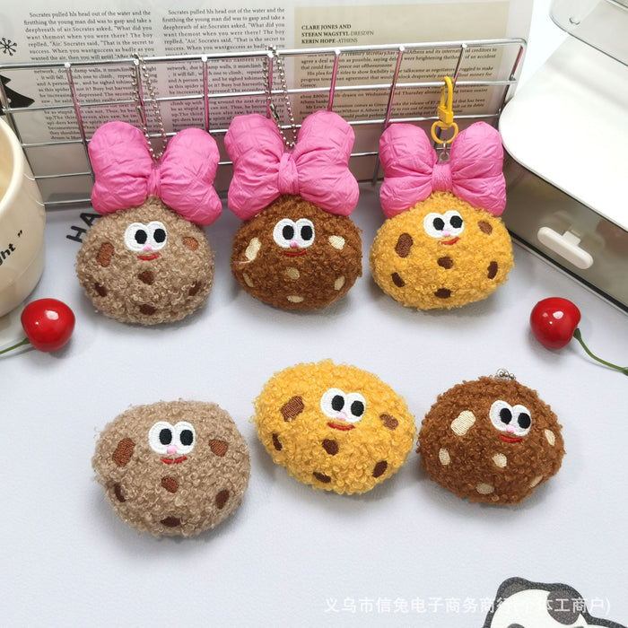 Wholesale Cute Creative Bow Cookie Pendant Cute Fun Biscuit Plush Doll Keychain Bag Car Pendant Decoration