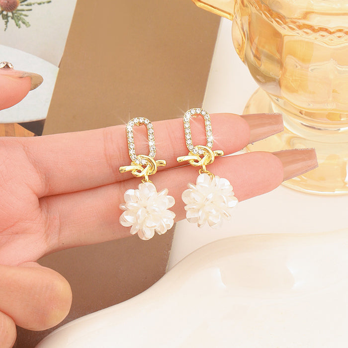 Wholesale Crystal tassel earrings with white floral ball pendants