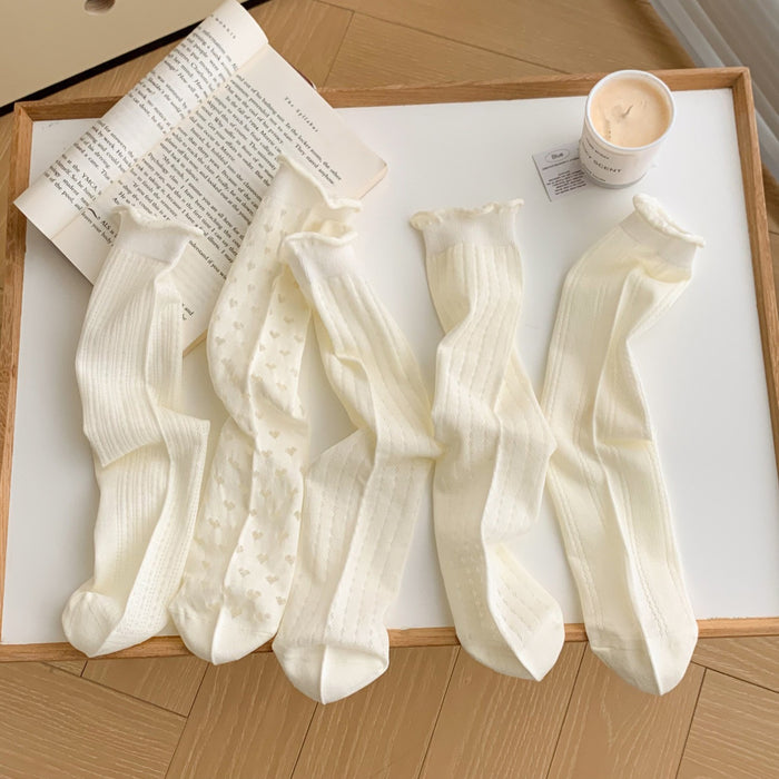 Wholesale Socks, mid tube socks, lace socks, hollowed out mesh stacking socks, sweat absorbing and breathable long socks