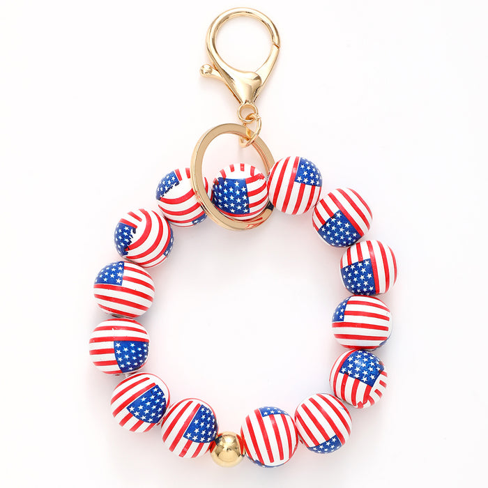 Wholesale Wooden Beads Independence Day Keychain JDC-KC-YiTian007