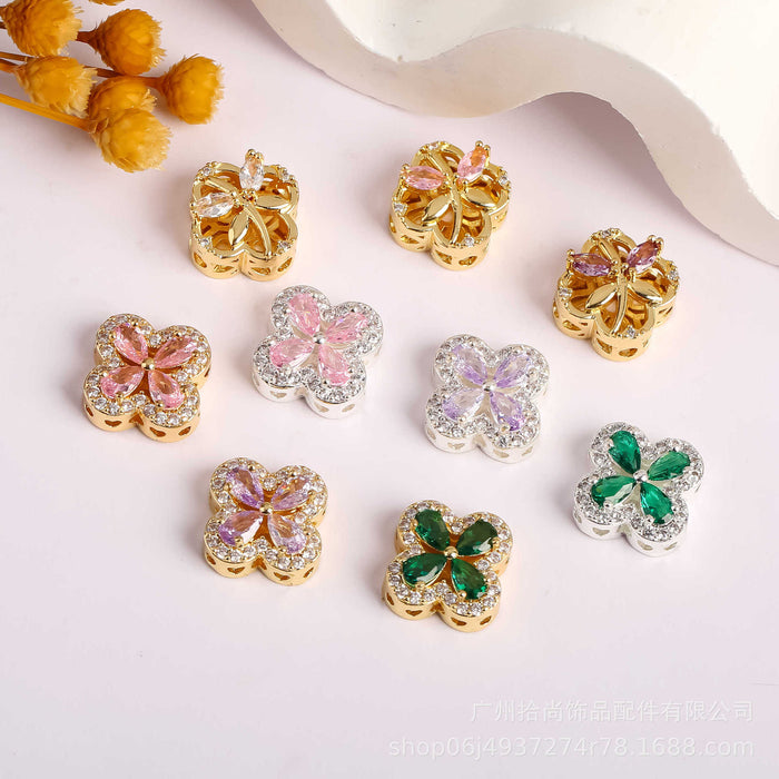Wholesale Gold silver inlaid zircon clover flower separated beads scattered beads DIY crystal bracelet mobile phone chain accessories