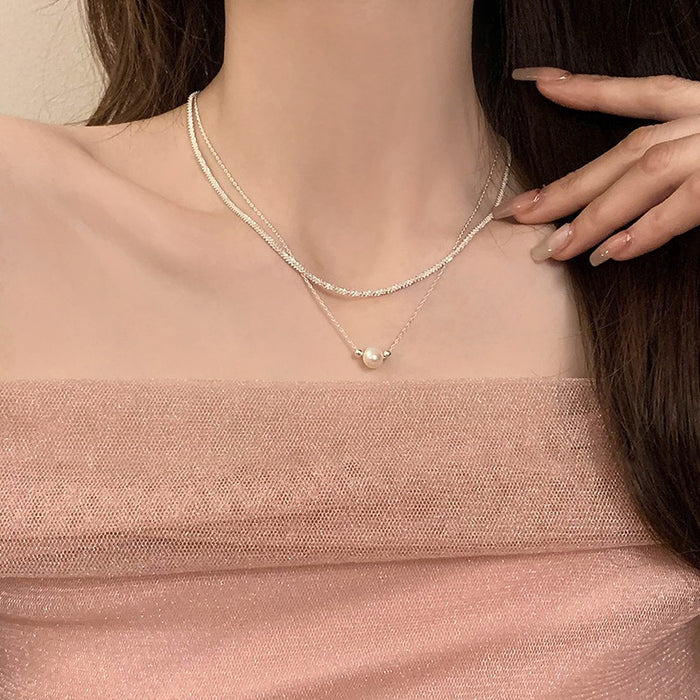 Wholesale  Double Layer Stacked Pearl Necklace Women's Elegant Niche Necklace Clavicle Chain