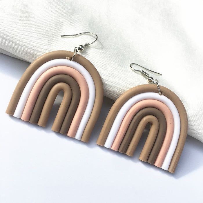 Wholesale U-shaped Rainbow Color Polymer Clay Earrings JDC-ES-TengC002