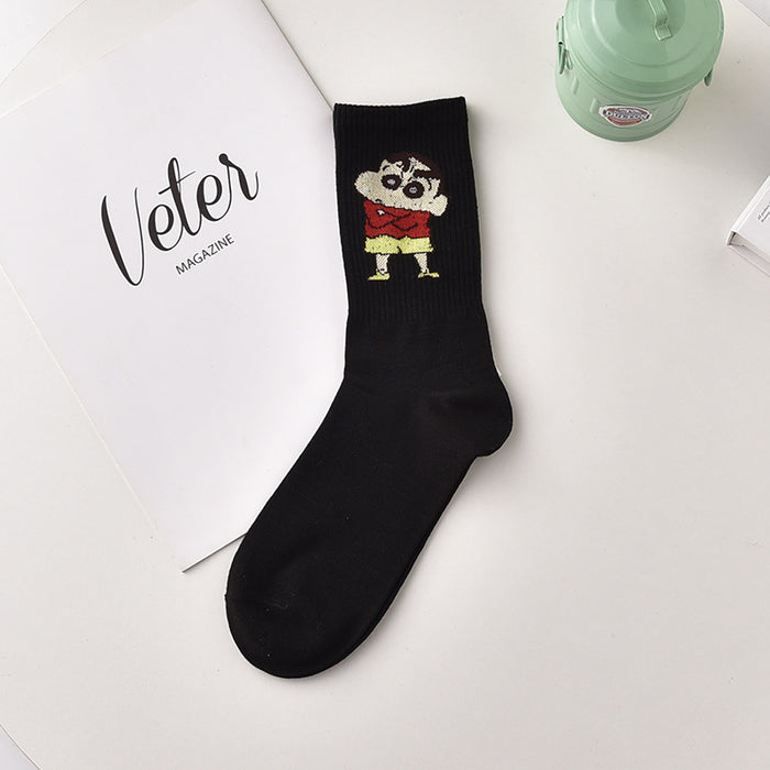 Wholesale Cute Cartoon Socks Women's Men's Stockings Autumn and Winter Outer Wear Shin-Chan Couple Sports Middle Tube