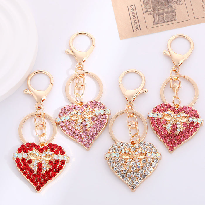 Wholesale Keychain Exquisite Alloy Diamond Bag Pendant Heart Hanging