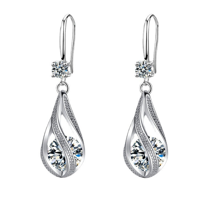 Wholesale Zircon Water Drop Earrings with Female Personality and Charm, Hollow Rotating Crystal Earrings