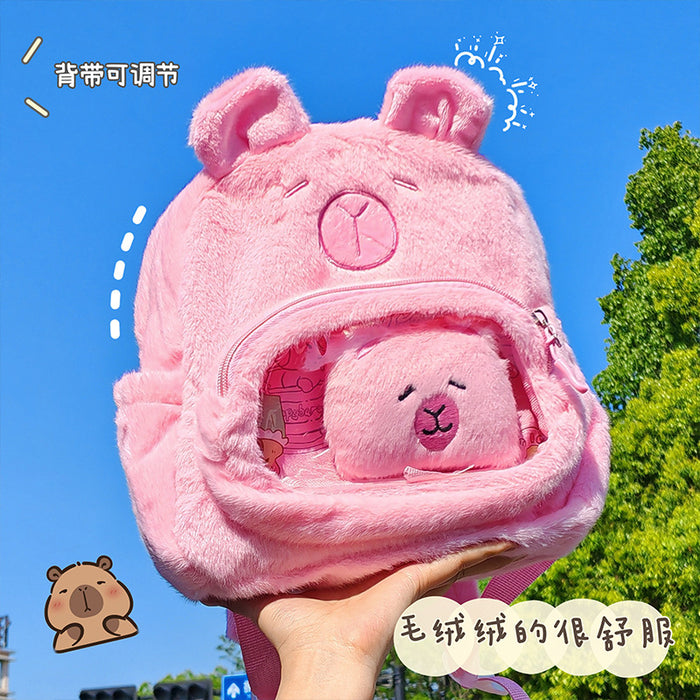Wholesale Plush Capybara Backpack Cute Crossbody Handbag Female Cartoon Student Small Backpack