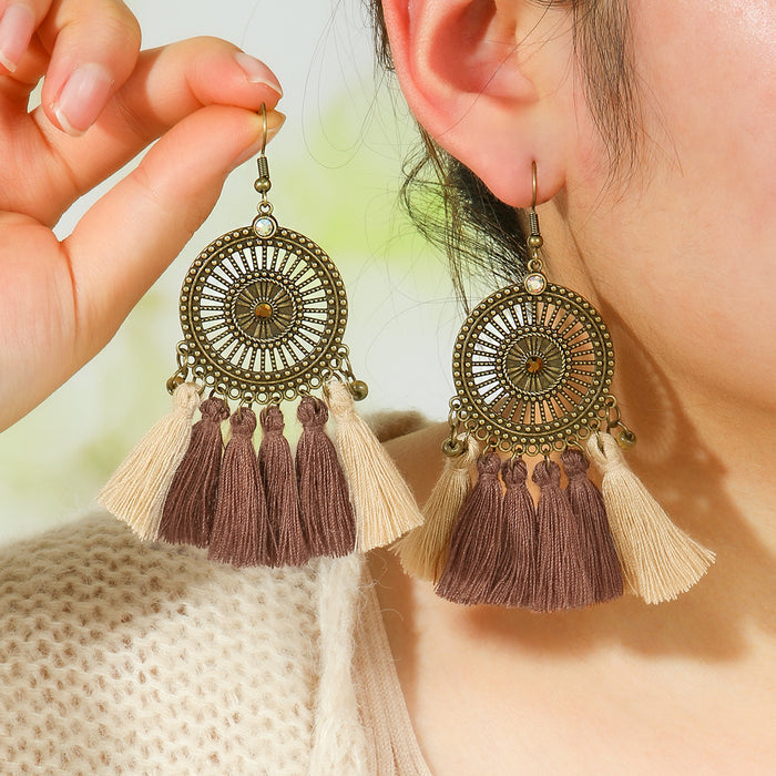 Wholesale Bohemian Retro Tassel Earrings Ethnic Style Zinc Alloy Gift MOQ≥2