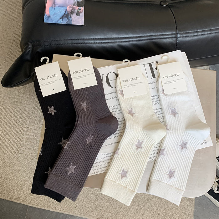 Wholesale Five pointed star socks, children's mid tube socks, cotton boneless long tube socks, trendy women's socks