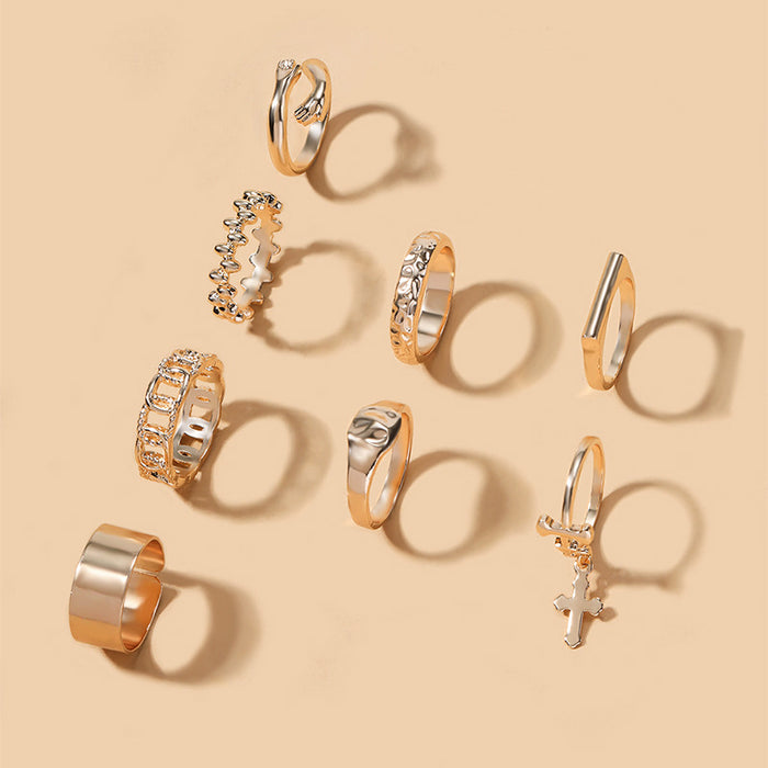 Wholesale Exaggerated jewelry hip-hop alloy cross ring set, personalized layered ring