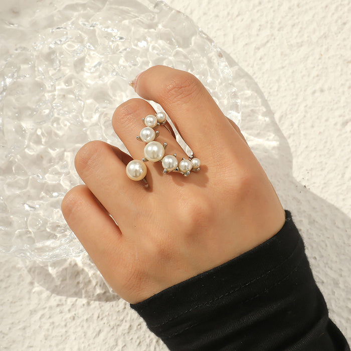 Wholesale Classic Simple Elegant Unique  Asymmetrical Pearl Open Ring