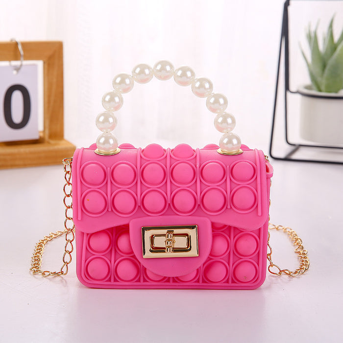 Wholesale PVC Jelly Bag Silicone Coin Purse Children Crossbody Double-sided Bubble Pearl Handbag Chain Bag