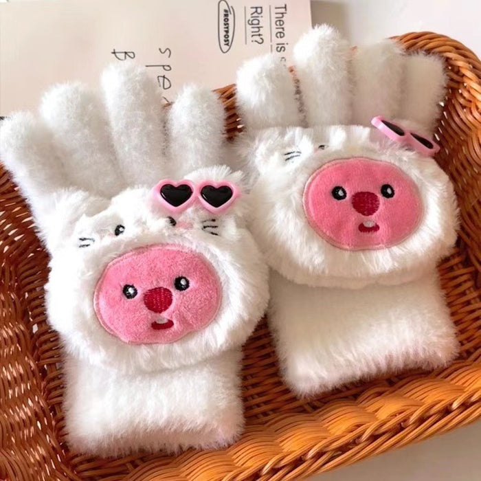 Wholesale Cute Cat Diamond Gloves Girls Winter Warm  Rhinestone Cycling Plush Wear Gloves