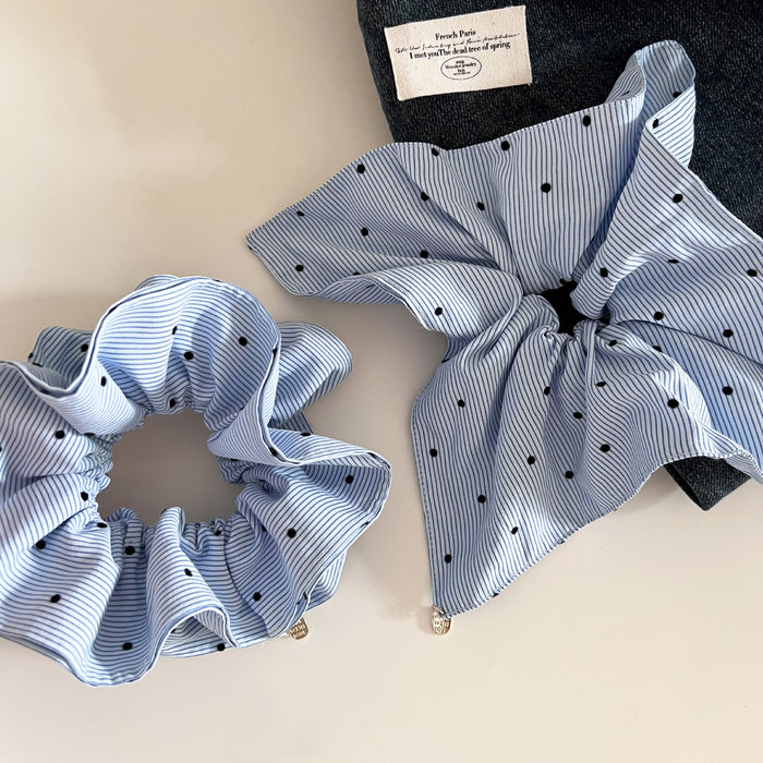 Wholesale Blue striped polka dot gold pendant, double-layer versatile square scarf ring, temperament hair tie hair accessory