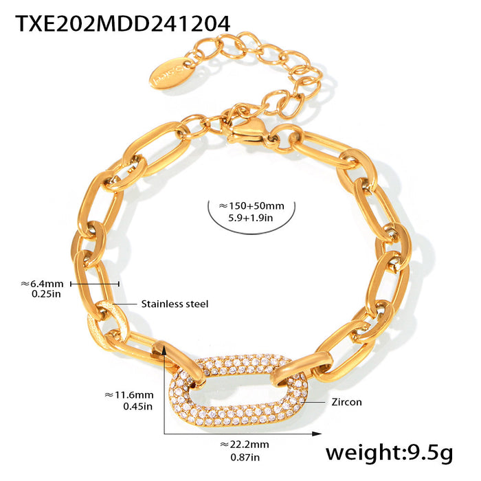 Wholesale Square Sugar Stainless Steel Gold Plated Horseshoe Buckle Zircon Necklace Bracelet Jewelry Set for Female Heavy Industry