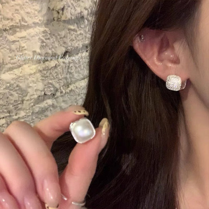 Wholesale Double sided pearl zircon earrings, new, niche, high-end, elegant, commuting, exquisite ear buckles, earrings