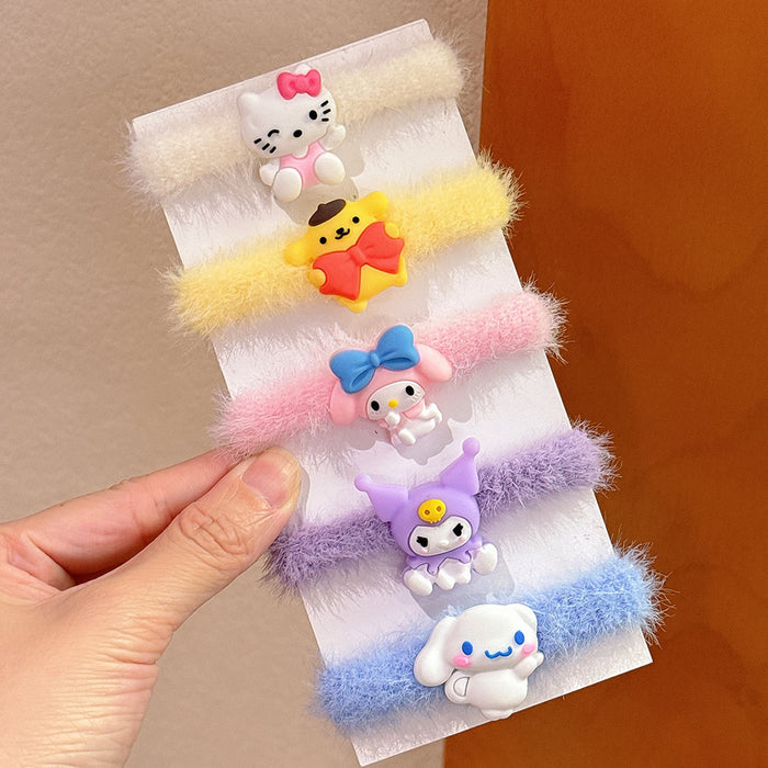 Wholesale Candy Color Cute Cartoon Hair Band Hair Ring Does Not Hurt The Hair Children's Rubber Band Female Low Ball Head Plush Hair Band JDC-HS-Wangl003