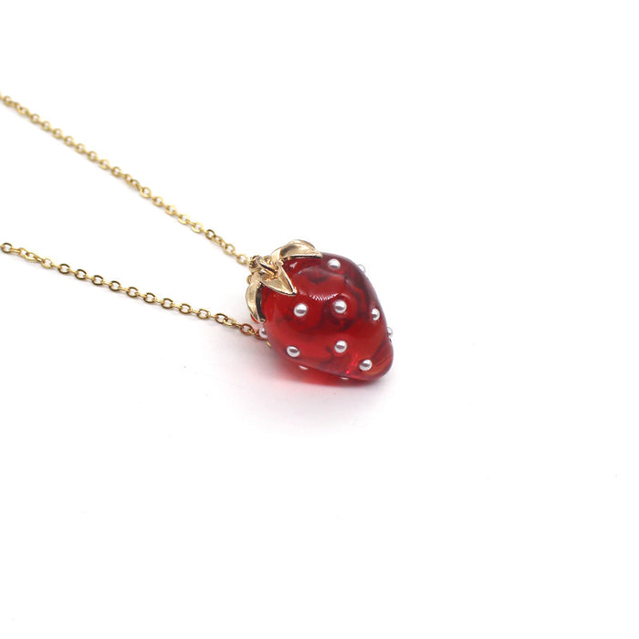 Wholesale Resin Inlaid 3D Strawberry Pendant Necklace JDC-NE-mif002