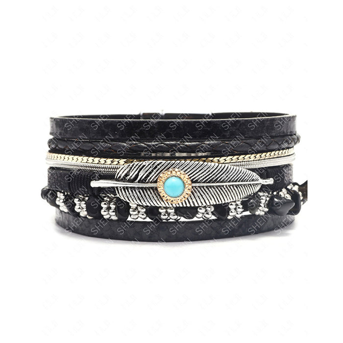 Wholesale Leather Bohemian Turquoise Bracelet with Leopard Print