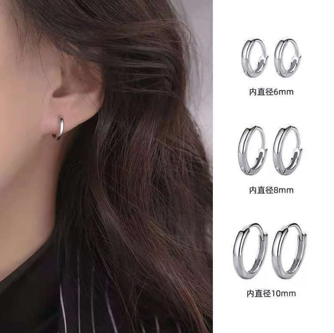 Wholesale Silver Needle Simple Geometric Sleeping Without Picking Glossy Buckle Earrings