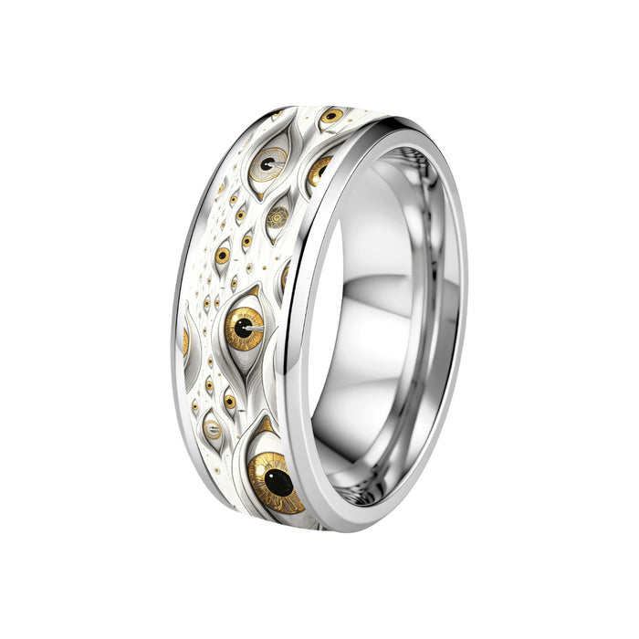 Wholesale Stainless Steel All-Seeing Eye Ring Dark Subculture Wide Band Jewelry Accessory