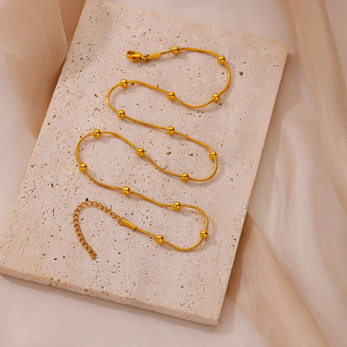 Wholesale Stainless Steel 18K Gold Beaded Round Snake Chain  Necklace