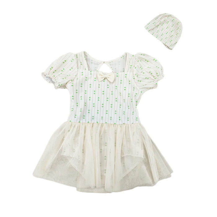 Wholesale Children's Swimsuit Girls' Children's Polyester Striped Princess Skirt Style Hot Spring Swimsuit for Little Girls