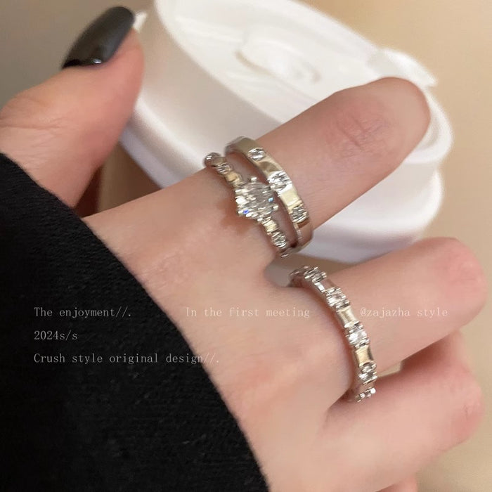 Wholesale Zircon adjustable ring with simple and cool style, niche design, index finger ring, exquisite ring