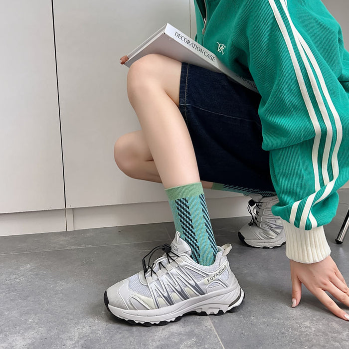 Wholesale New socks, retro mid tube double needle socks, stacked socks