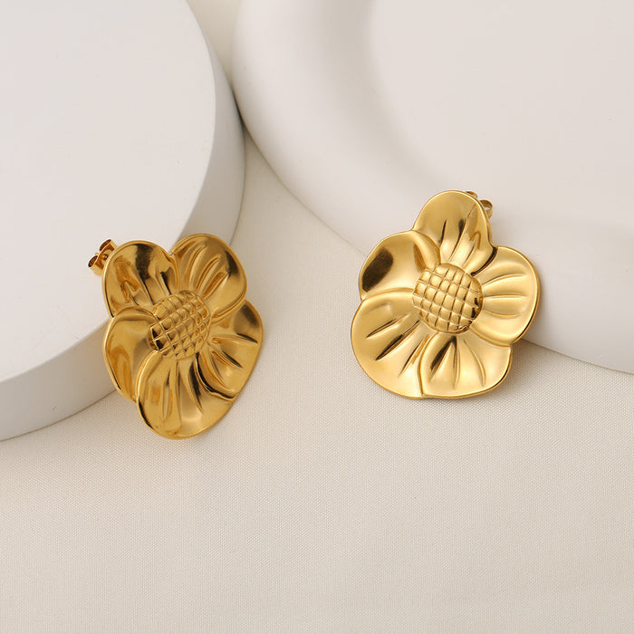Wholesale Luxury and high-end stainless steel sunflower shaped design earrings wholesale