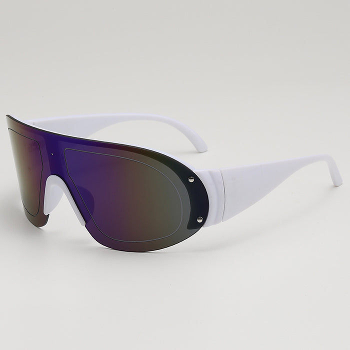 Wholesale New one-piece large frame sunglasses with high-end feel, wide leg color film sports cycling sunglasses