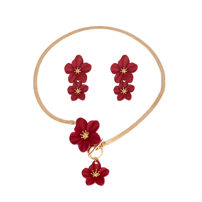 Wholesale Fashionable flower snake bone necklace and earrings set