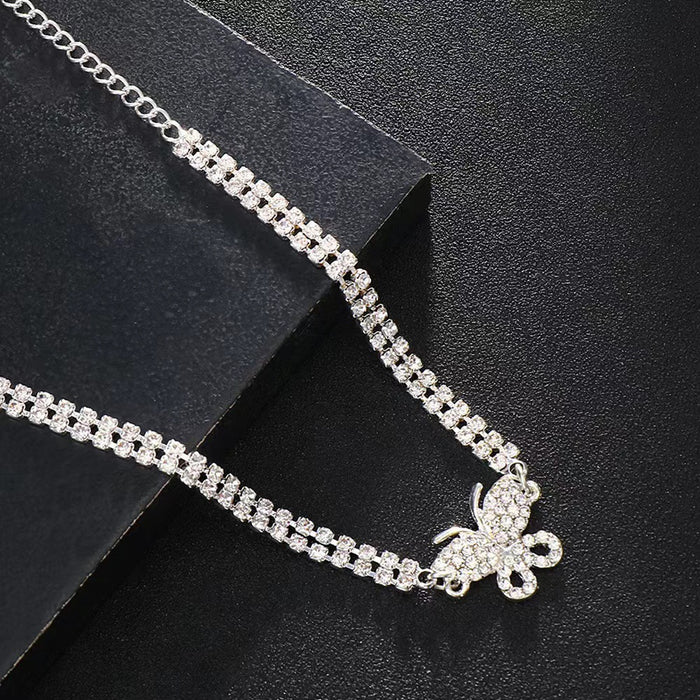 Wholesale Double Row Diamond Butterfly Alloy Ankle Chains JDC-AS-yihao001