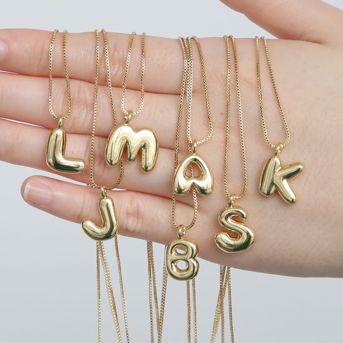 Wholesale 18k Brass Glossy Balloon 26 English Letters Necklace JDC-NE-BaiYi004