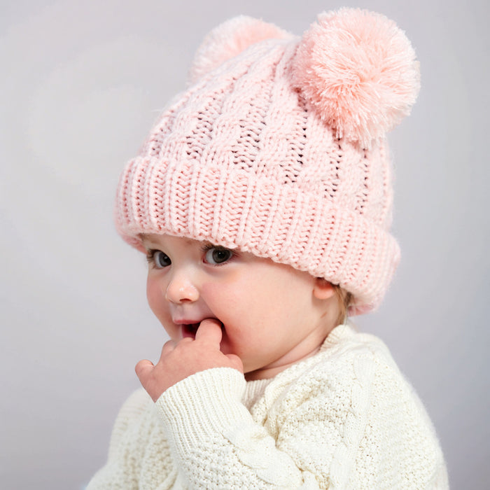Wholesale Solid Color Twist Yarn Double Ball Children' s Hat in Stock for Autumn and Winter,  Warm Baby Pullover Hat