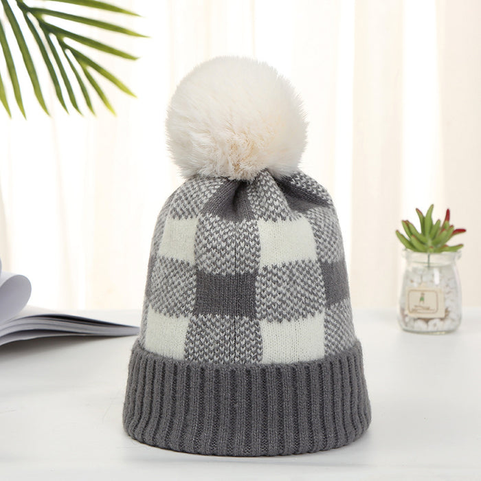 Wholesale Plush Ball Autumn and Winter Plaid Nylon Hat JDC-FH-HXL005