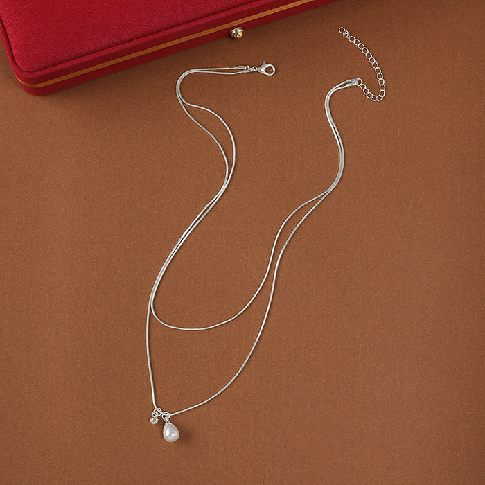 Wholesale Pearl Pendants Double Layered Alloy Necklace JDC-NE-QingH011