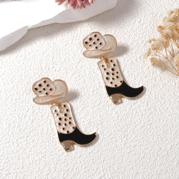 Wholesale Western denim style hat alloy oil drop boots earrings personality temperament