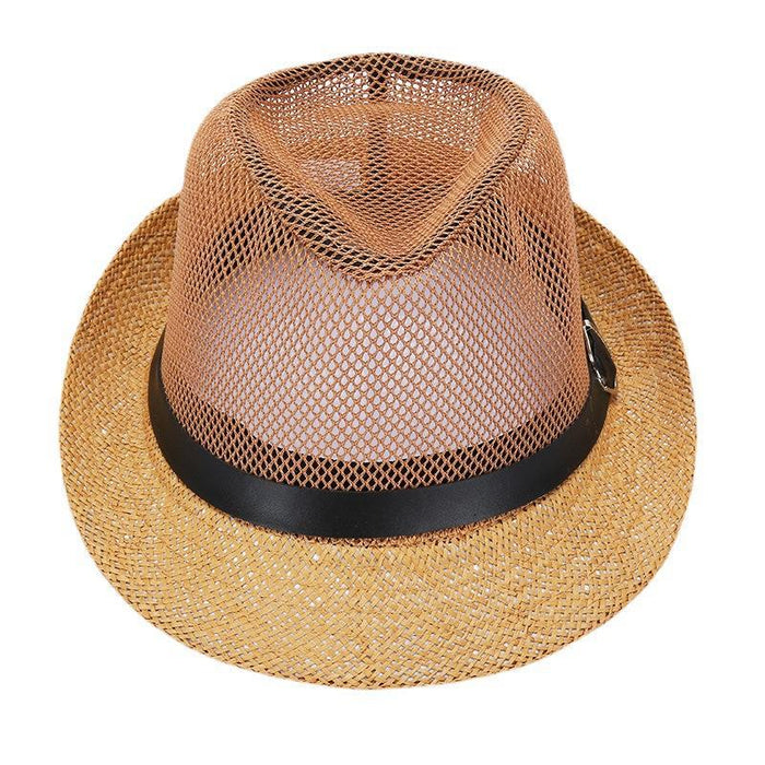 Wholesale Men's Top Hat Grid Small Top Hat Hollow-out Breathable Sun Hat Solid Color Flat Top Jazz Hat Sun Hat Women's Sun Hat