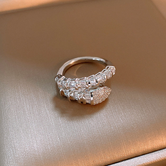 Wholesale Zircon diamond geometric love open ring sweet niche fresh index finger ring fashion high-end jewelry