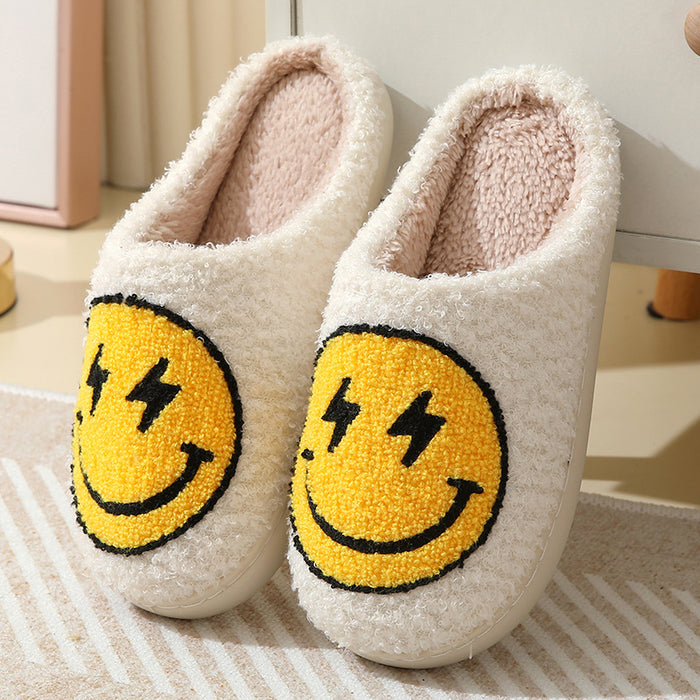 Wholesale Winter style lightning smiley face cotton slippers for women indoor home non-slip home autumn and winter warm slippers