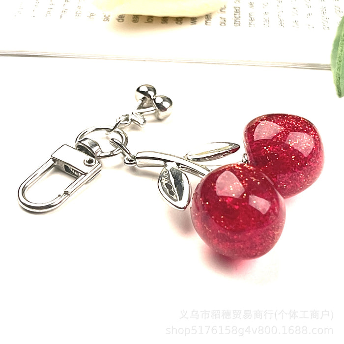 Wholesale Zinc Alloy Cherry Keychain Pendant Cute Simulated Fruit Design MOQ≥10