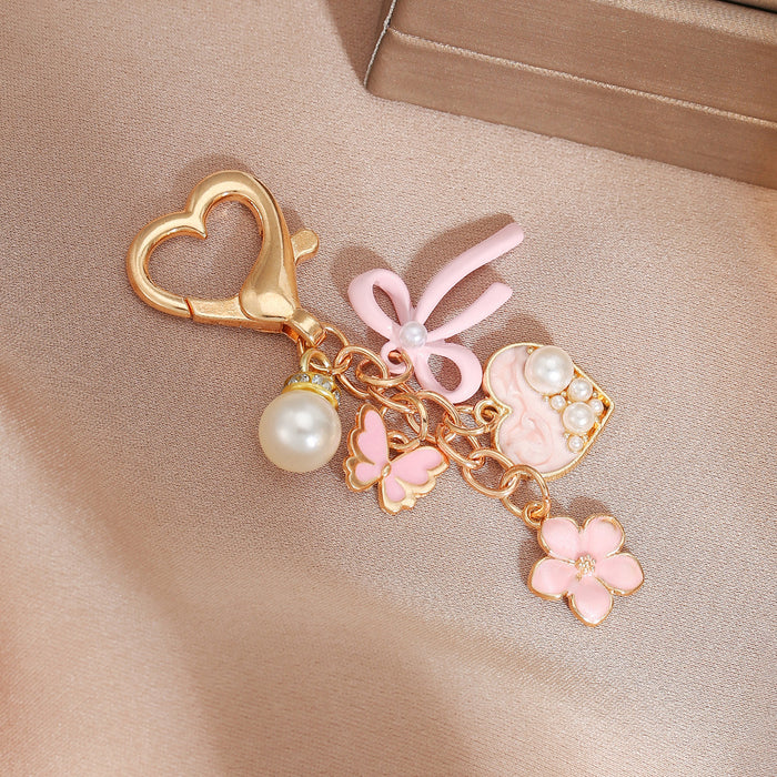 Wholesale Hand Beaded Zinc Alloy Flower Butterfly Heart Pearl Keychain Bag Charm MOQ≥2