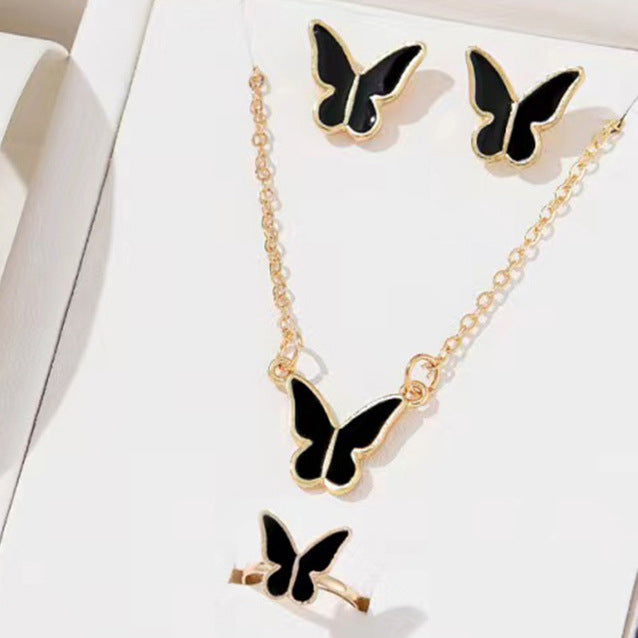 Wholesale Simple Casual Jewelry Butterfly Suit Women's Double Heart Jewelry JDC-NE-YG002