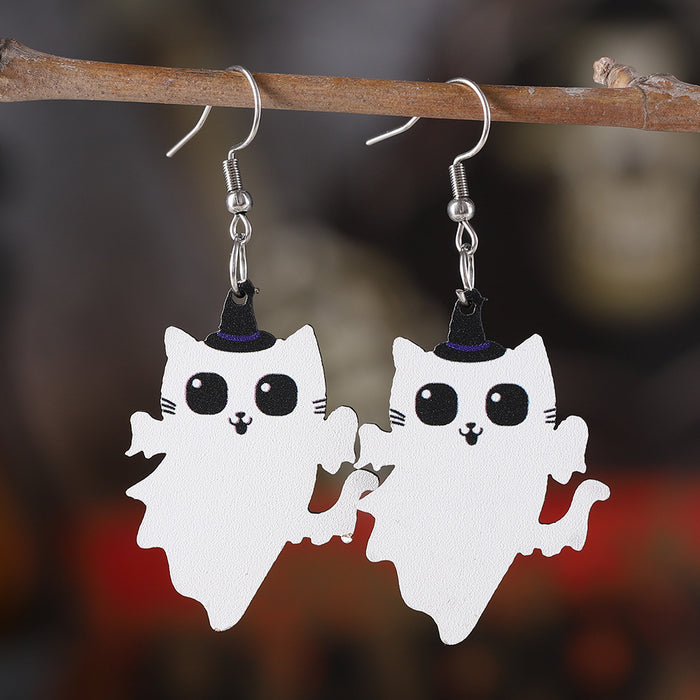 Wholesale  Angel Kitten Black Cat Pendant Earrings Wooden Gothic Double-sided Ear Jewelry