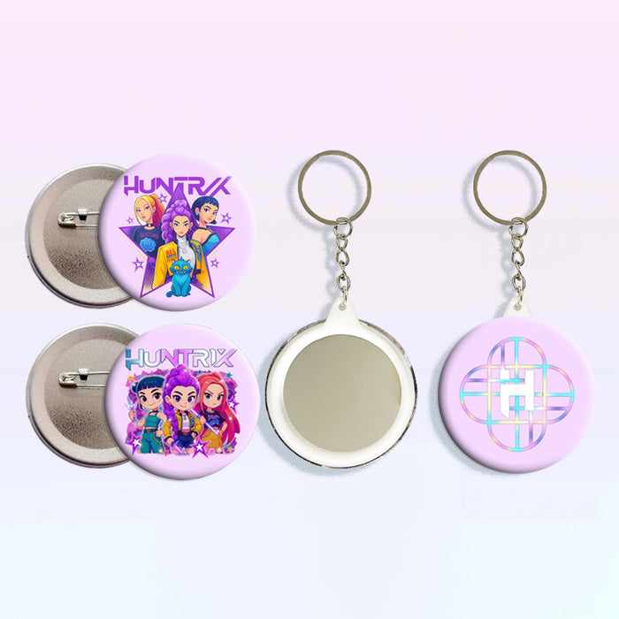 Wholesale Kpop Cartoon Tinplate Badge Mirror Keychain Pendant Peripheral